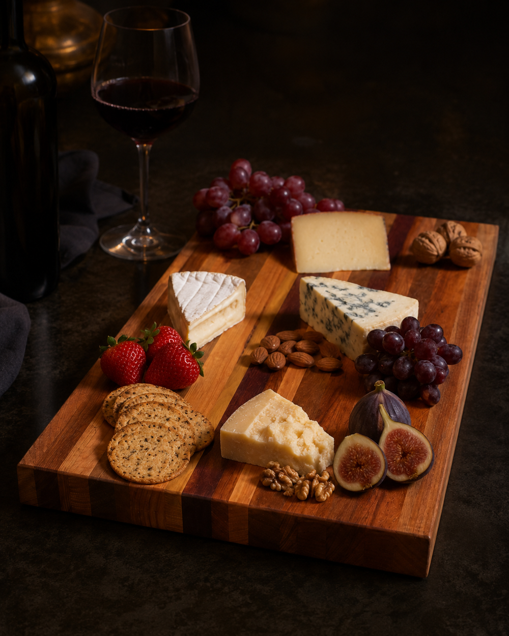 The Origin Australian hardwood presentation board styled for an evening table setting