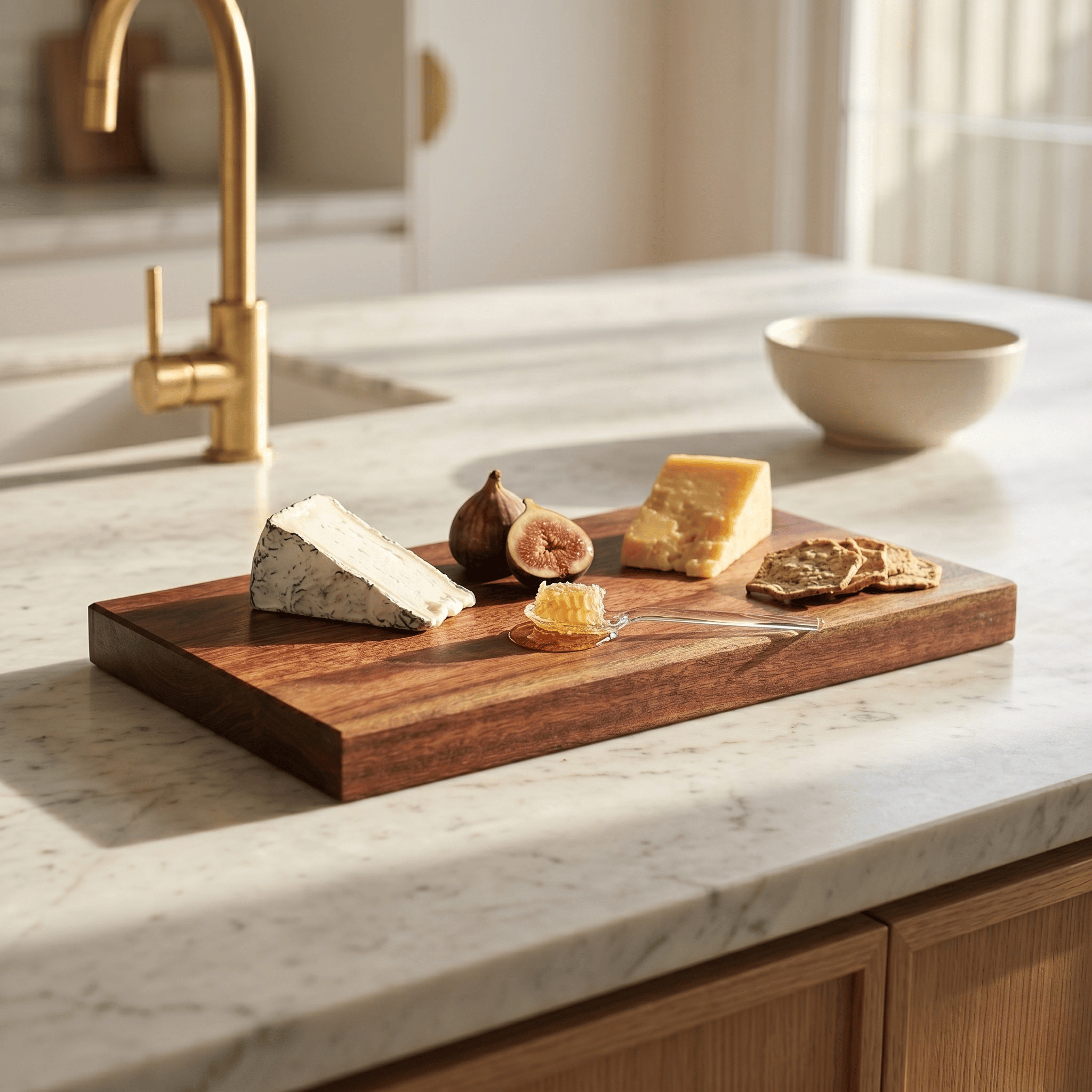 The Brook River Red Gum presentation board styled for a shared table setting